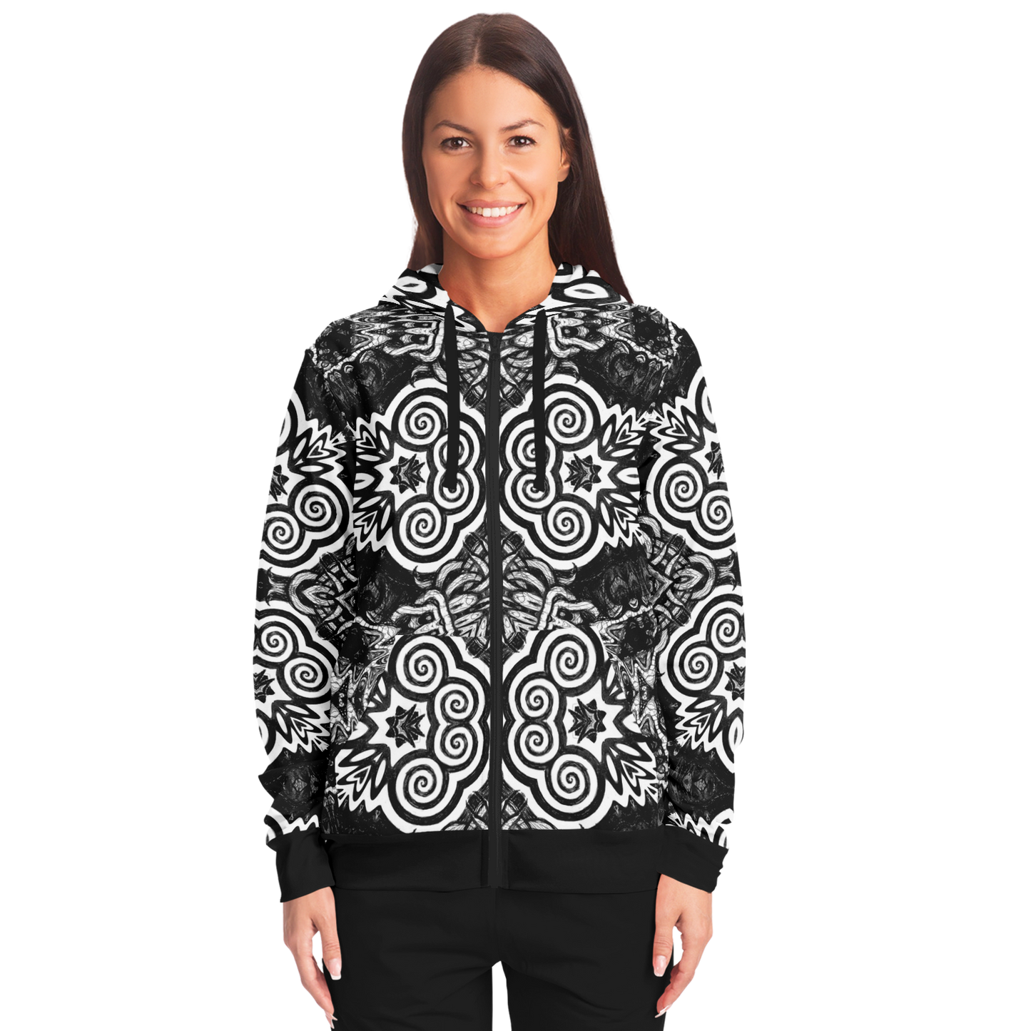 Madness in Black and White Zip Up Hoodie