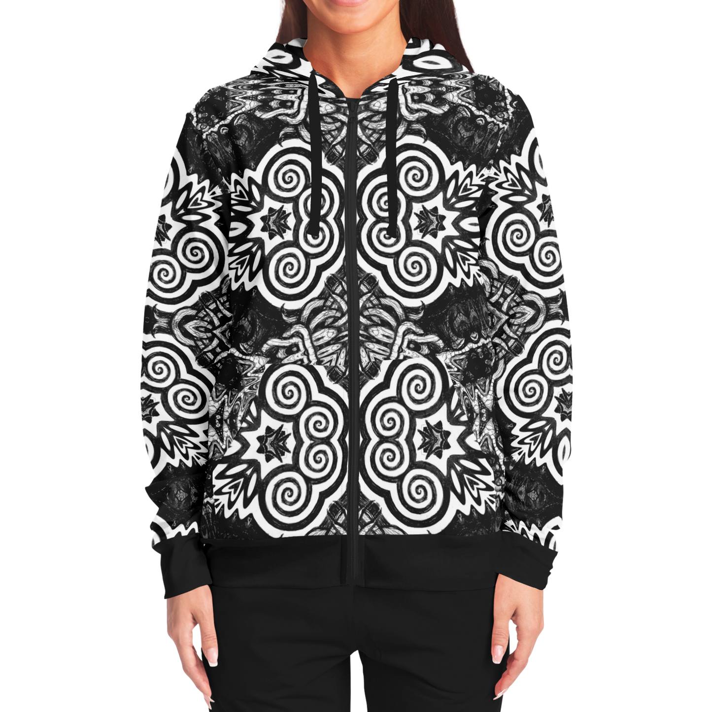 Madness in Black and White Zip Up Hoodie