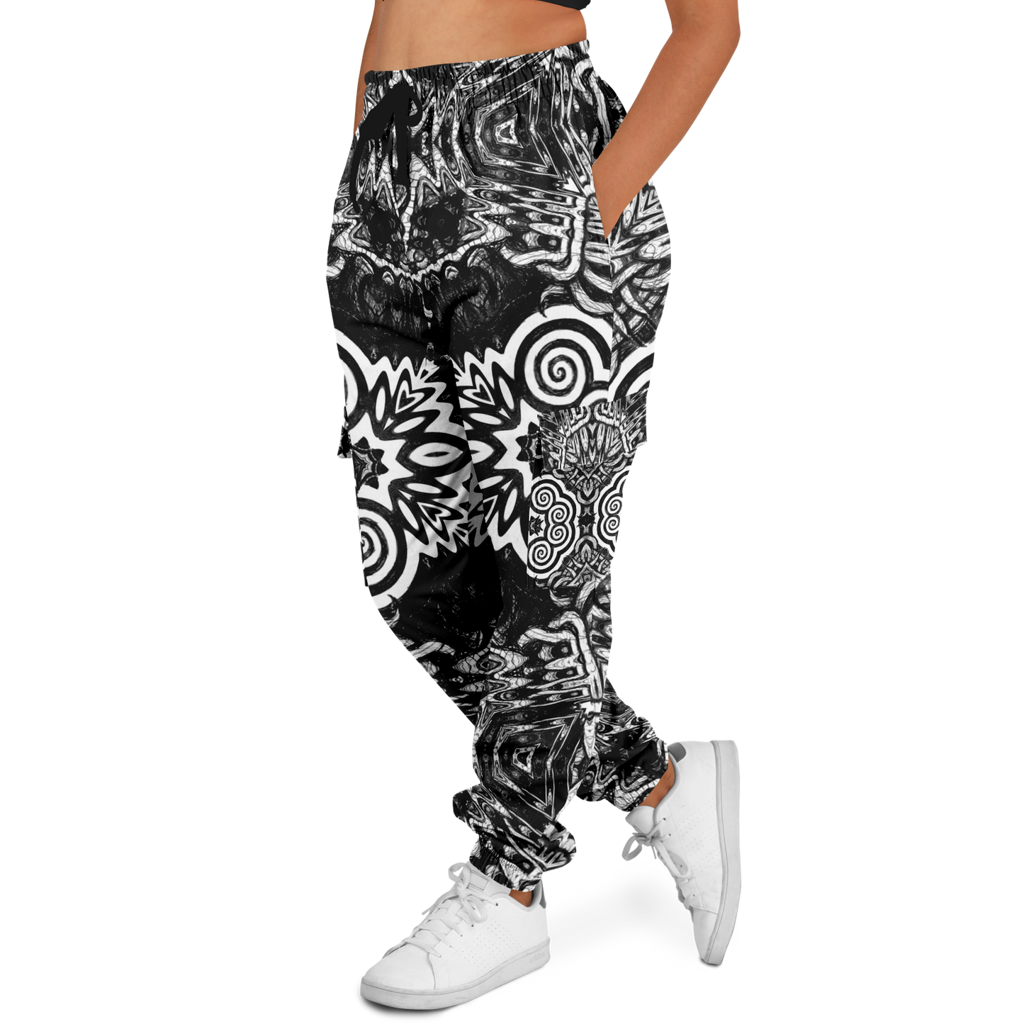 Madness in Black and White Cargo Joggers