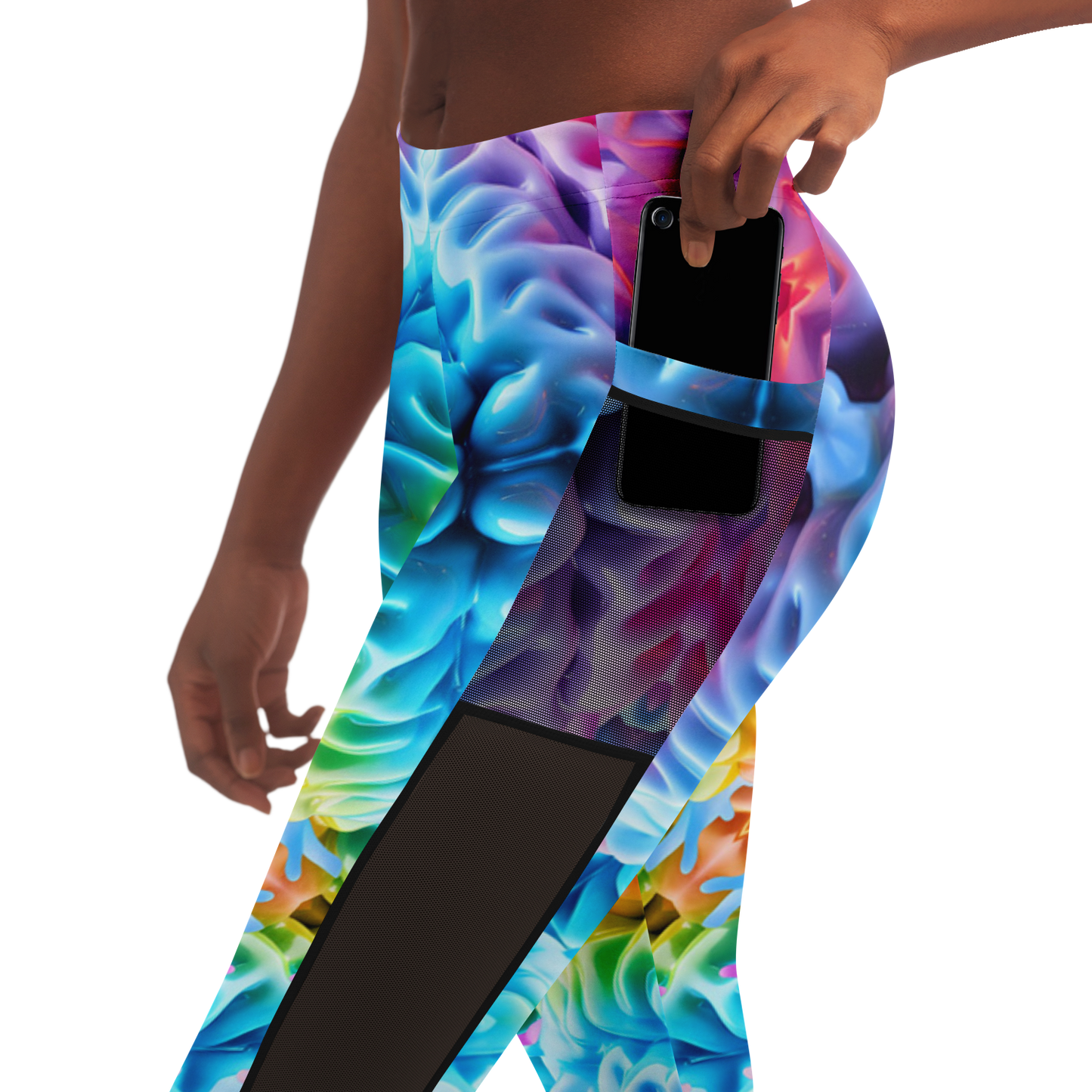 Rainbow Brain Mesh Panel Leggings