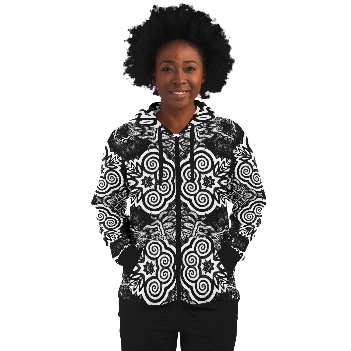 Madness in Black and White Zip Up Hoodie