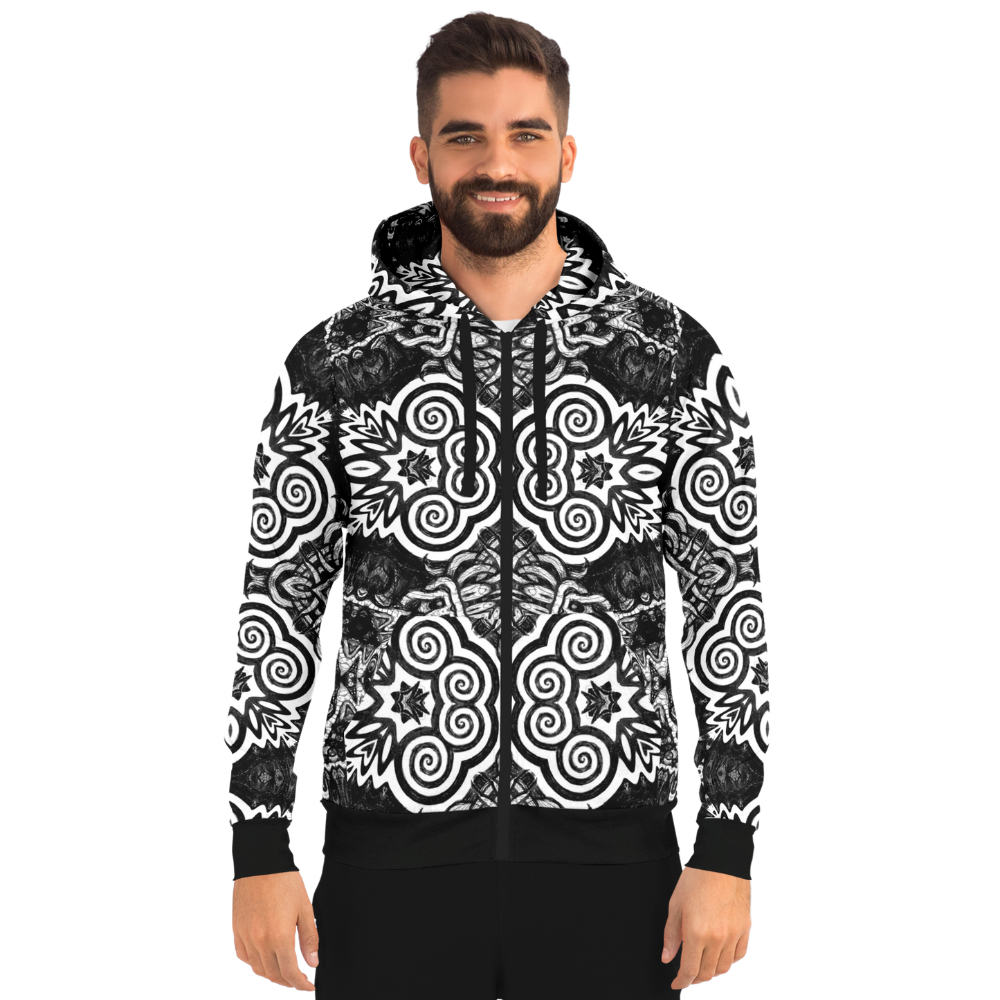 Madness in Black and White Zip Up Hoodie