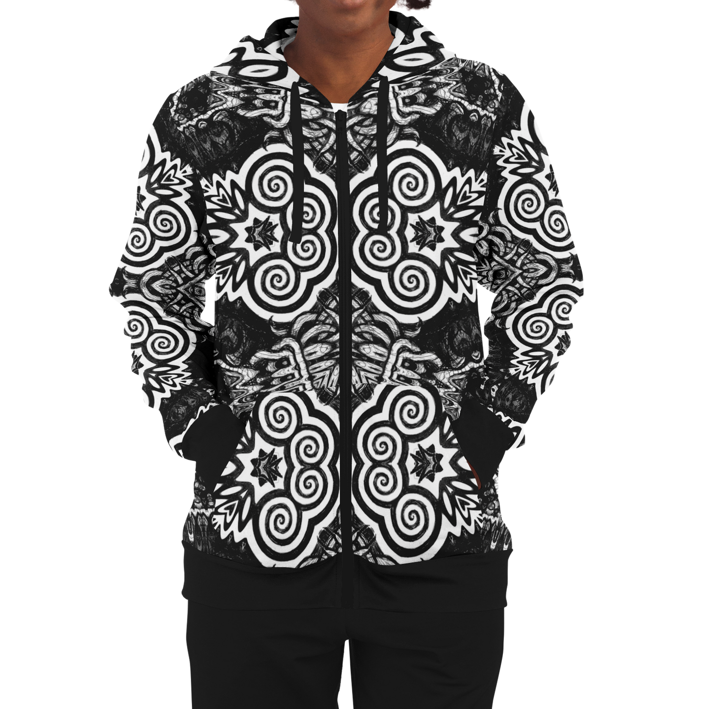 Madness in Black and White Zip Up Hoodie